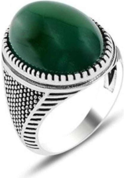 Yeşil Akik Taşlı 925 Ayar Gümüş Erkek Yüzük modelleri