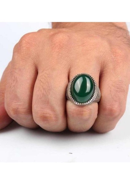 Yeşil Akik Taşlı 925 Ayar Gümüş Erkek Yüzük fırsatları