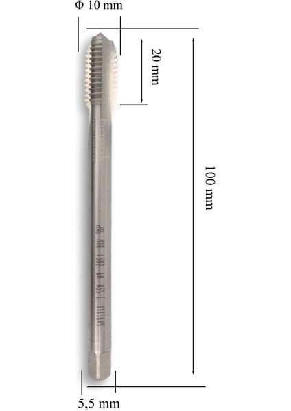 M10 Düz Makine Kılavuzu Ince Şaftlı Hsse Dın 376/C