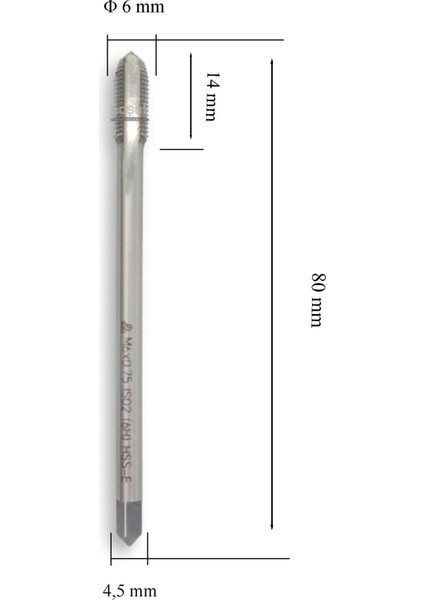 M6 x 0,75 Ince Diş Makina Kılavuzu Düz Hsse Dın 374/C