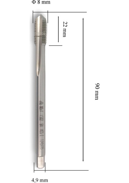 M8X1 Ince Diş Makina Kılavuzu Düz Hsse Dın 374/C
