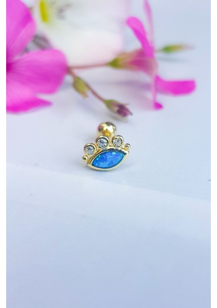 Tekli, Blue Eye Gümüş Piercing Küpe
