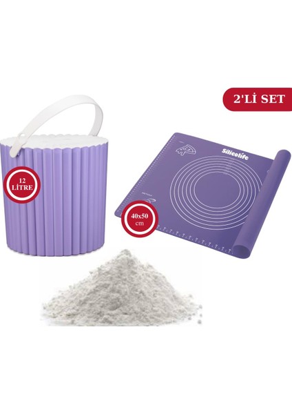 Un Erzak Kabı 12L ve Silicolife Ölçülü Silikon Hamur Açma Matı 40X50CM Seti