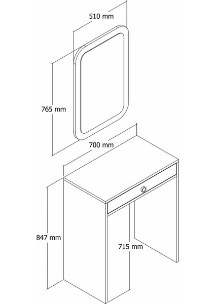 Variant Mobilya Variant Lizbon Mini Makyaj Masası Aynalı - Ceviz / Ceviz