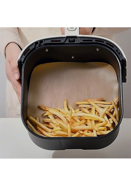 100 Adet Air Fryer Pişirme Kağıdı Tek Kullanımlık Yağ Su Geçirmez Yapışmaz Deliksiz Düz Kare Model