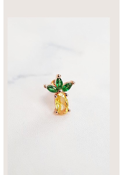 Tekli Ithal Ananas Gümüş Piercing Küpe