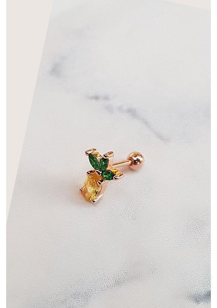 Tekli Ithal Ananas Gümüş Piercing Küpe