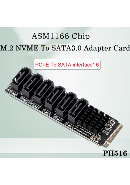 M.2 Mkey Pcı-E Yükseltme Kartı M.2 Nvme - Sata3.0 Pcıe - Sata 6gpbsx6-Port Genişletme Kartı ASM1166 Pm Işlevini Destekler (Yurt Dışından)