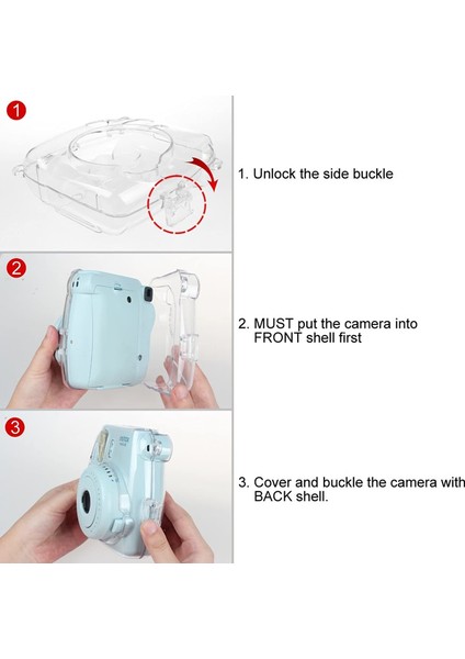 Omuz Askısı ile Fujifilm Instax Mini 8/8+/9 Anında Kamera Için Koruyucu Crystal Clear Hard Case Kapak (Yurt Dışından)