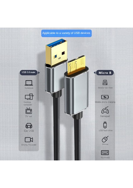 Sabit Disk Harici Kablosu USB Micro-B HDD Kablosu Micro-B Veri Kablosu Sabit Disk Micro-B İçin SSD Sata Kablosu Usb3.0, 1m (Yurt Dışından)