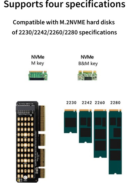 M2 Nvme Adaptör Kartı M2 SSD Nvme - Pcıe 4.0 X4 Yükseltici Kart Sabit Sürücü Adaptörü, 1u Sunucu İçin Mkey Adaptörünü Destekler (Yurt Dışından)