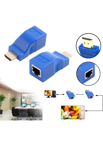 HDMI Uyumlu Genişletici 30M Iletim Mesafesi RJ45 - HDMI Uyumlu Hd Ağ Genişletici Dönüştürücü Adaptör (Yurt Dışından)