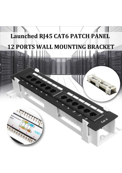 Ağ Araç Kiti 12 Bağlantı Noktalı Cat6 Bağlantı Paneli RJ45 Yüzey Duvara Montaj Braketi ile Ağ Duvara Montaj Rafı (Yurt Dışından)