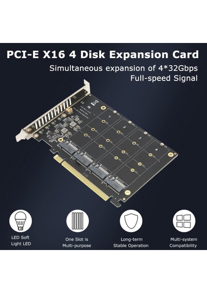 Bağlantı Noktalı Nvme - Pcıe Adaptör Kartı M.2 Nvme - Pcıe X16 Adaptörü 4X32GBPS M Anahtar Sabit Disk Dönüştürücü Okuyucu Genişletme Kartı (Yurt Dışından)