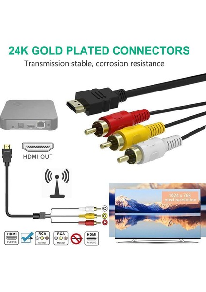 HDMI Uyumlu Rca Kablosu, 1080P 5ft / HDMI Uyumlu Erkek - 3-Rca Video Ses Av Kablosu Konnektör Adaptörü Tv Hdtv (Yurt Dışından)