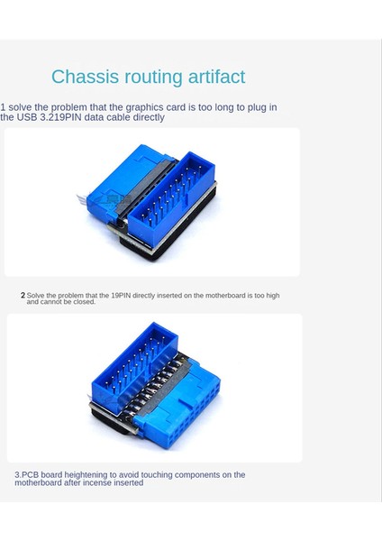USB Başlık Adaptörü Usb3.2 Gen1 19PIN / 20PIN Soket 90 Derece Direksiyon Dirsek Dönüştürücü Dıy Masaüstü Anakart B (Yurt Dışından)