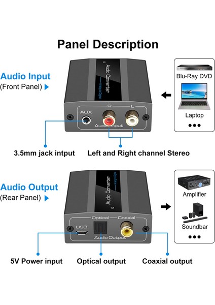 Optik Kablo Ses Dijital Toslink ve Koaksiyel Ses Adaptörü ile Analogdan Dijitale Ses Dönüştürücü Rca'dan Optik'e (Yurt Dışından)