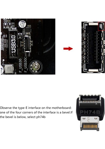 Bilgisayar Anakartı Type-E USB 3.1 Type-E Arayüzü 90 Derece Direksiyon Dirseği Ön Type-C Takılı Adaptör (PH74A) (Yurt Dışından)