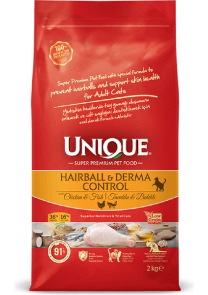 Kuru Kedi Maması Hairball - Derma Kontrol Tavuk ve Balıklı