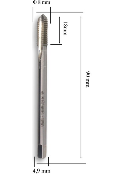 M8 Düz Makine Kılavuzu Ince Şaftlı Hsse Dın 376/C