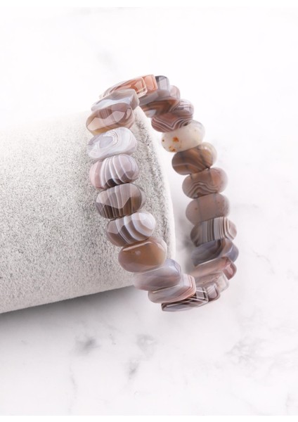 Sertifikalı Botswana Akik Doğal Taş Bileklik 8 x 14 mm Özel Kesim