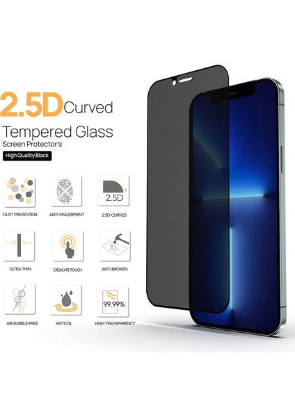 Apple iPhone 14 Ekran Koruyucu Temperli Kırılmaz Cam Privacy Davin 5D Hayalet Gizliklik Filtreli
