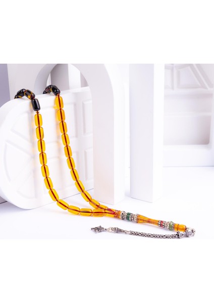 Gümüş Püsküllü Kapsül Kesim Ateş Kehribar Tesbih -Z3138 fiyatları