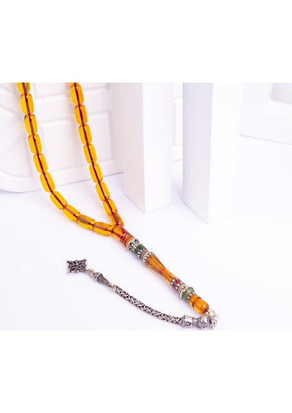 Gümüş Püsküllü Kapsül Kesim Ateş Kehribar Tesbih -Z3138 modelleri