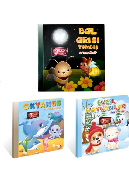 Kids Babies 3 Boyutlu Hareketli Kitaplar 3 Lü Set Hareketli Kitap Pop-Up