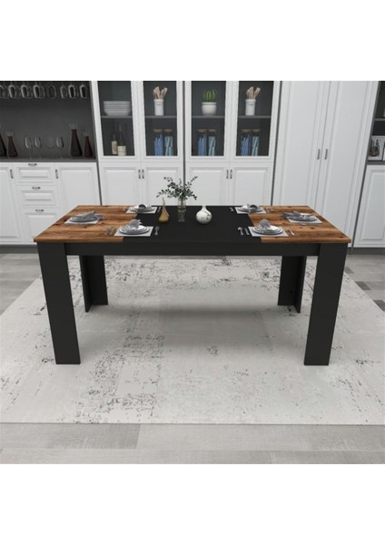 Line Modern Tasarım Yemek Mutfak Masası Ceviz, Siyah - Line