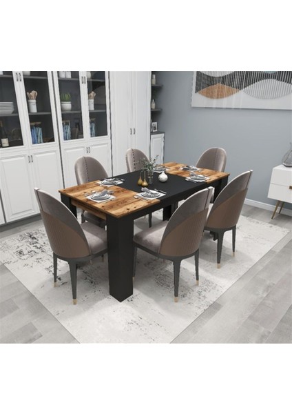 Line Modern Tasarım Yemek Mutfak Masası Ceviz, Siyah - Line fiyatları