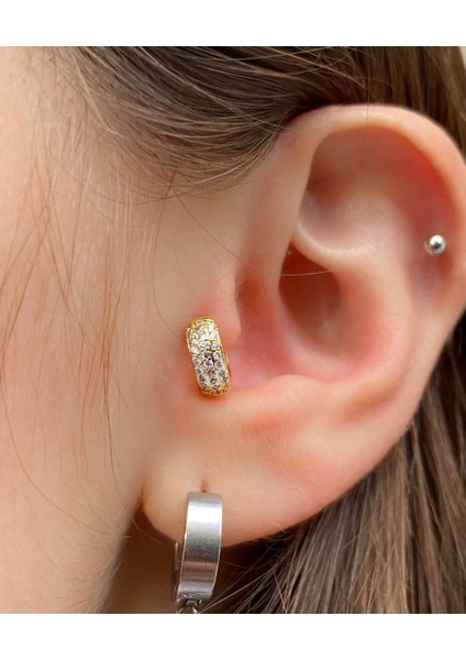 Cerrahi Çelik Zirkon Taşlı Tragus Kıkırdak Helix Lobe Uyumlu Tombul Kalın Halka Piercing Küpe fiyatları