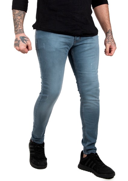 Likralı Dar Kesim Lazerli Erkek Kot Pantolon 2301453