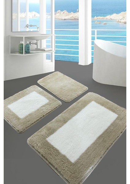 Same 3'lü Set Klozet Takımı Banyo Paspası Taş