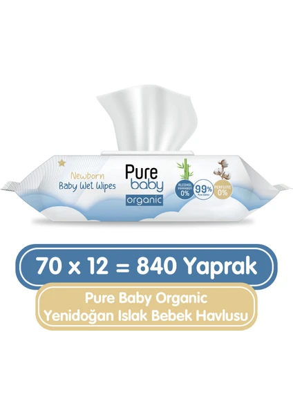 Baby Organic Yenidoğan Islak Havlu 12X70 (840 Yaprak)