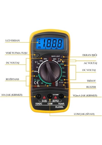 Dijital Multimetre- Avometre - Mini Ölçü Aleti - XL830L