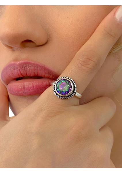 925 Ayar Mistik Topaz Otantik Üst Kalite Gümüş Yüzük