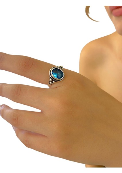 925 Gümüş Aquamarine Taşlı Otantik Kadın Yüzük