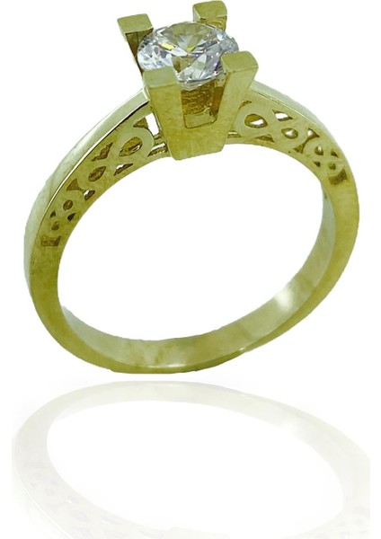 8 Ayar Altın Özel Montür Sonsuzluk 6 mm Zirkon Tektaş Yüzük