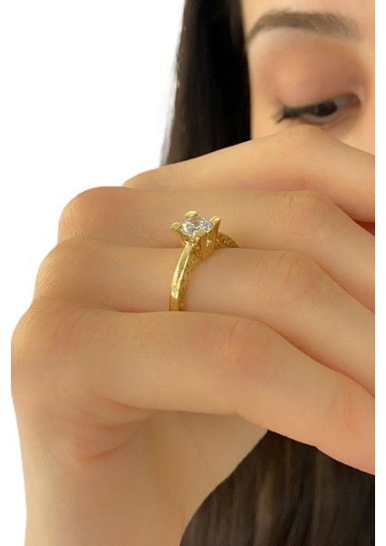 8 Ayar Altın Özel Montür Sonsuzluk 6 mm Zirkon Tektaş Yüzük fiyatları