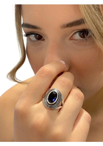 925 Ayar Gümüş Oval Safir Otantik Üst Kalite Kadın Yüzük fiyatları