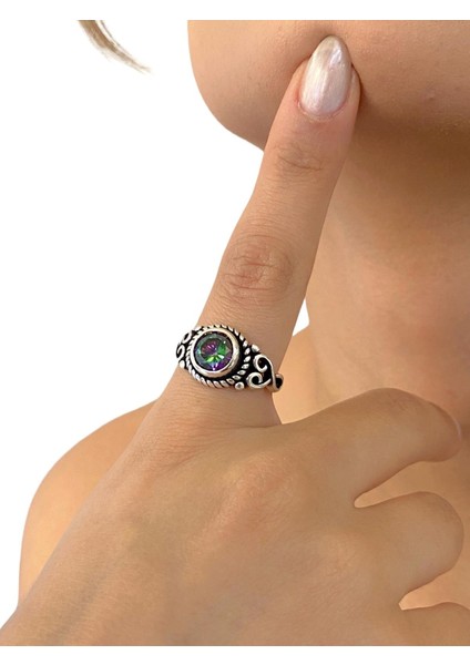 925 Ayar Mistik Topaz Otantik Üst Kalite Gümüş Yüzük