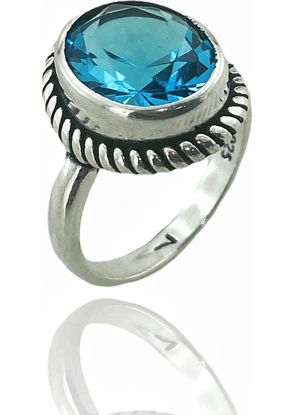 925 Ayar Oval Aquamarine Otantik Üst Kalite Gümüş Yüzük