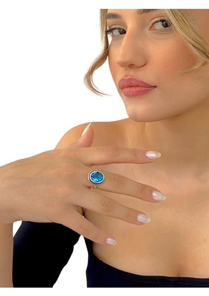 925 Ayar Oval Aquamarine Otantik Üst Kalite Gümüş Yüzük modelleri