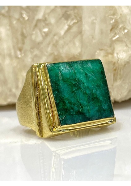 14 Ayar Altın Doğal Zümrüt Taş Özel Tasarım Erkek Yüzük modelleri
