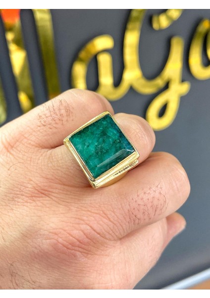 14 Ayar Altın Doğal Zümrüt Taş Özel Tasarım Erkek Yüzük fırsatları