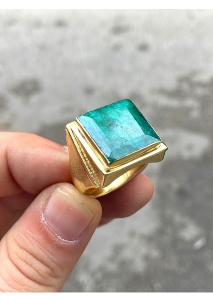 14 Ayar Altın Doğal Zümrüt Taş Özel Tasarım Erkek Yüzük indirimleri