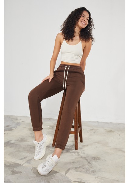 Kadın Basic 3 Iplik Şardonlu Paçası Lastikli Kalın Jogger Eşofman Altı modelleri