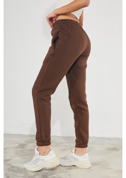 Kadın Basic 3 Iplik Şardonlu Paçası Lastikli Kalın Jogger Eşofman Altı fırsatları