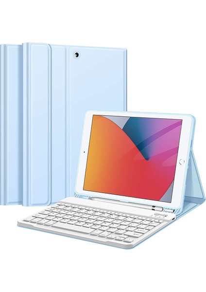 Novstap Apple iPad 7 8 9 Nesil 10.2 Inç ile Uyumlu Bluetooth Klavyeli Kılıf Standlı Kalem Hazneli